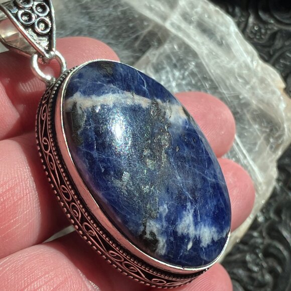 Sodalite With Pyrite Stone Crystal Jewelry Pendant - Picture 6 of 8